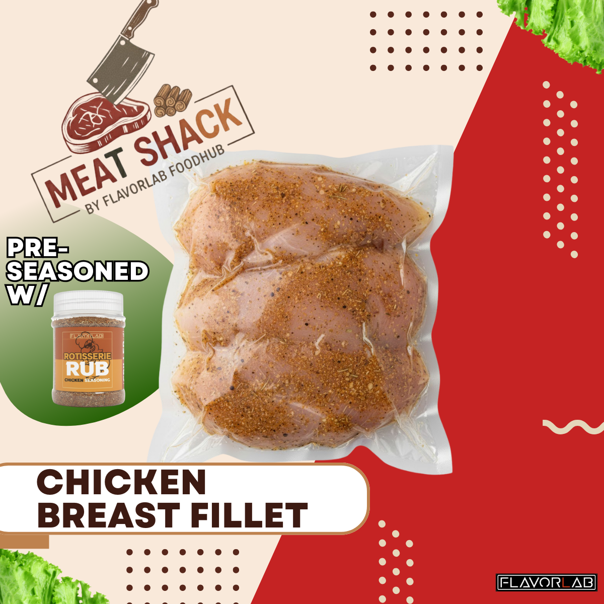 Chicken Breast Fillet (Boneless Skinless) Pre-seasoned with Rotisserie Rub